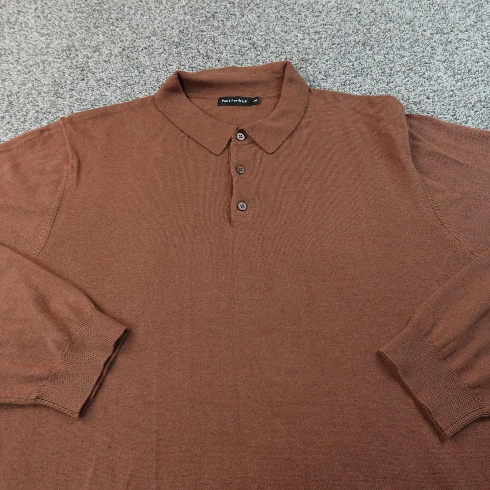 Paul Fredrick Sweater Mens 4XL Brown Silk Cotton Cashmere Knit Polo Pullover Top - Picture 3 of 9